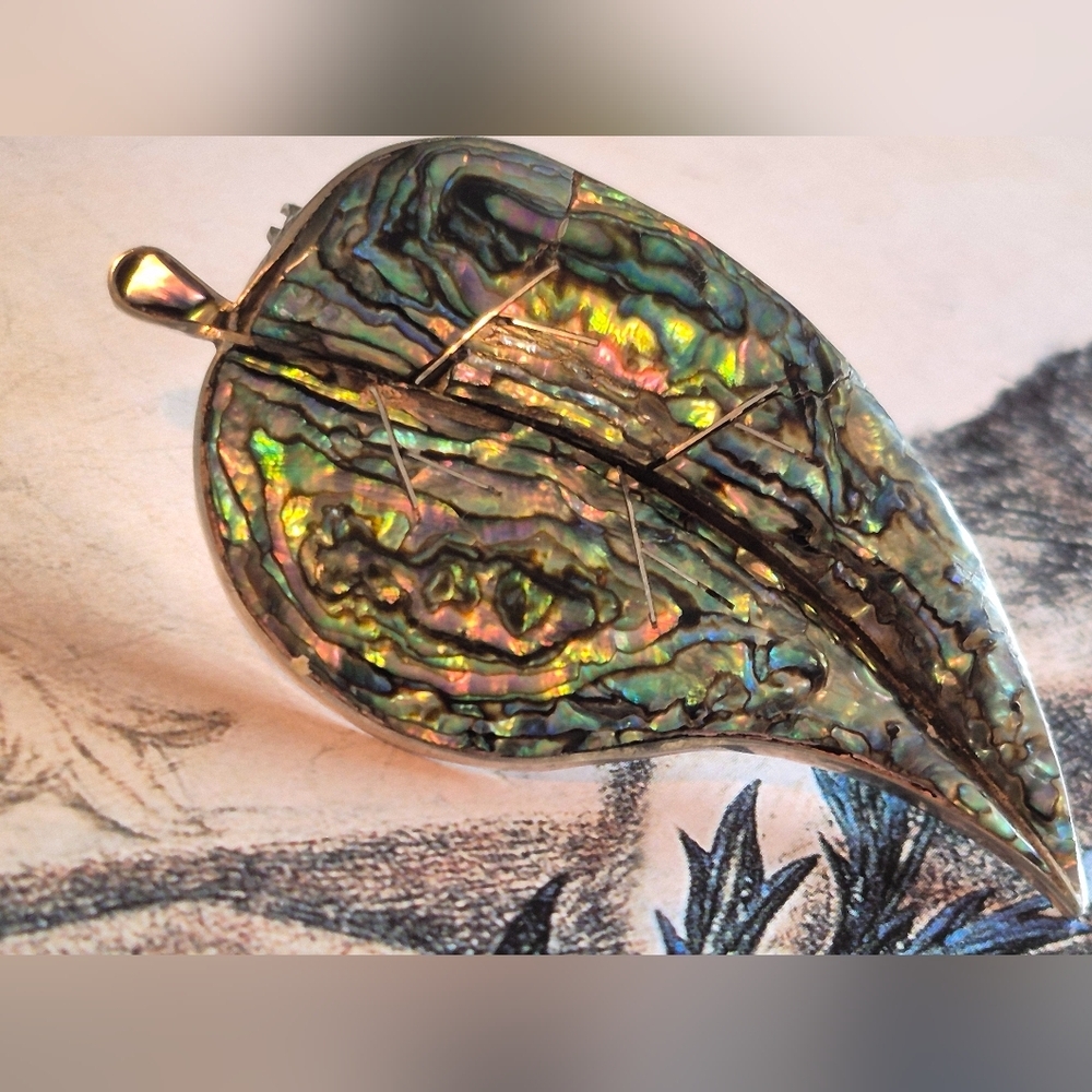 Iridescent Abalone Shell Leaf Brooch